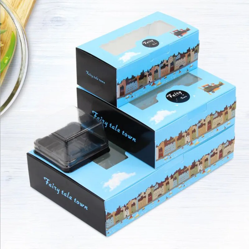 

New style black and bule mix Magic town Cookies Boxes with clear Window 10pcs/lot Cake Candy Boxes Favor Boxes For Party Guests