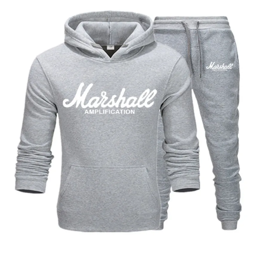 gray-1 95-197 Marshall, спортивный костюм, толстовка с капюшоном, Мужская брендовая одежда, повседневная, хлопок, осень/зима, теплые толстовки, мужской повседневный спортивный костюм, костюм - Цвет: gray-1 95-197