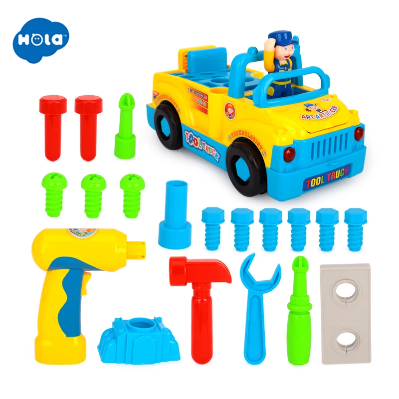 HOLA TOYS 789 Bump'n'Go Игрушечный Грузовик с электрической дрелью и различными инструментами, огнями и музыкальной игрушкой для детских подарков