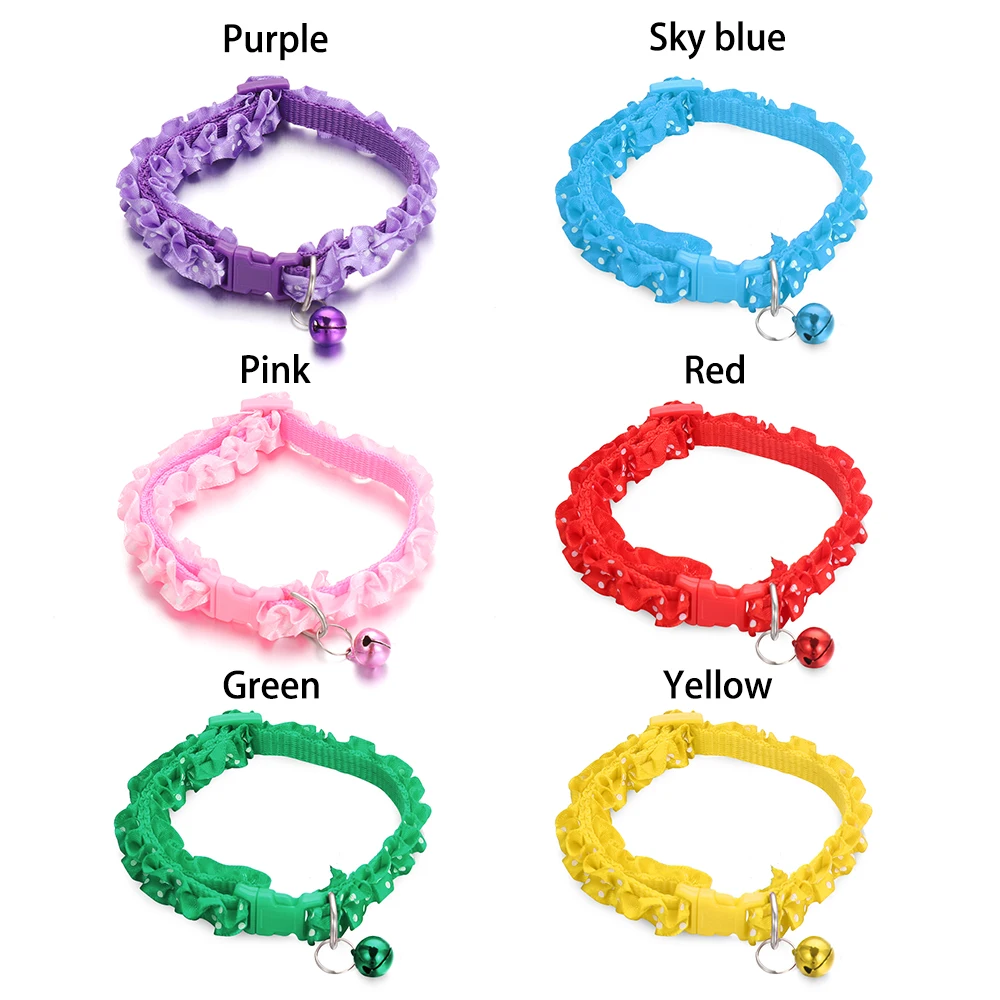 

1PC Frilly Lace Pet Dog Puppy Cat Collars Dot Pattern Adjustable Pet Neck Chain With Bell Pendant Pet Collar