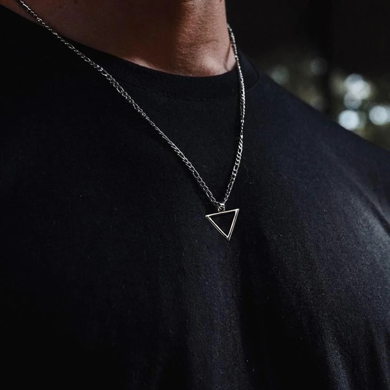 Necklace Men Women Triangle Long Chain Necklace for Men Pendant Mens Choker Hip Hop Gothic