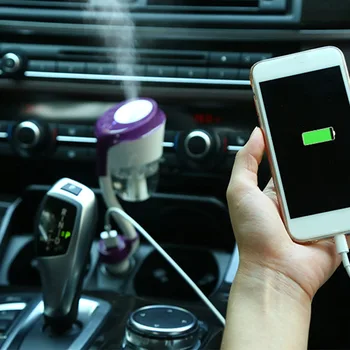 

12V Car Air Humidifier Air Freshener Purifier Aroma Oil Diffuser Aromatherapy Mist Fogger with 2 USB Charger Ports