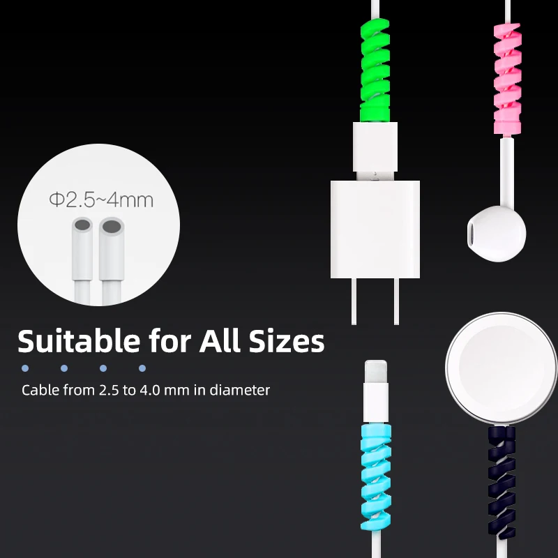 ANMONE 4PCS Phone Cable Cord Protector Saver Cover Anti-Break Universal Cable Winder Rope Protection Spring Twine for Earphone