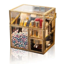 Держатель для кистей для макияжа, органайзер с жемчугом, акриловый Органайзер для макияжа, коробка для косметических кистей с белым жемчугом, коробка для хранения, инструмент для макияжа