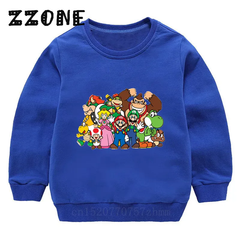Детские толстовки с капюшоном детские забавные толстовки с героями мультфильмов «Super Mario Bros» хлопковый пуловер для малышей топы для девочек и мальчиков, осенняя одежда KYT5222