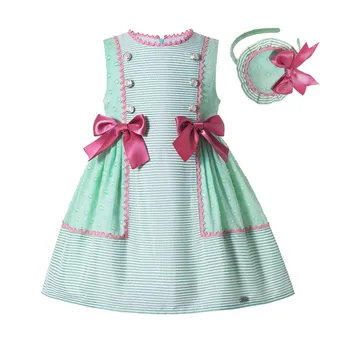 

Pettigirl New Design Toddler Girl Clothes Stripe Girls Summer Dress Green Party Dress For Kids Girl Children Boutique