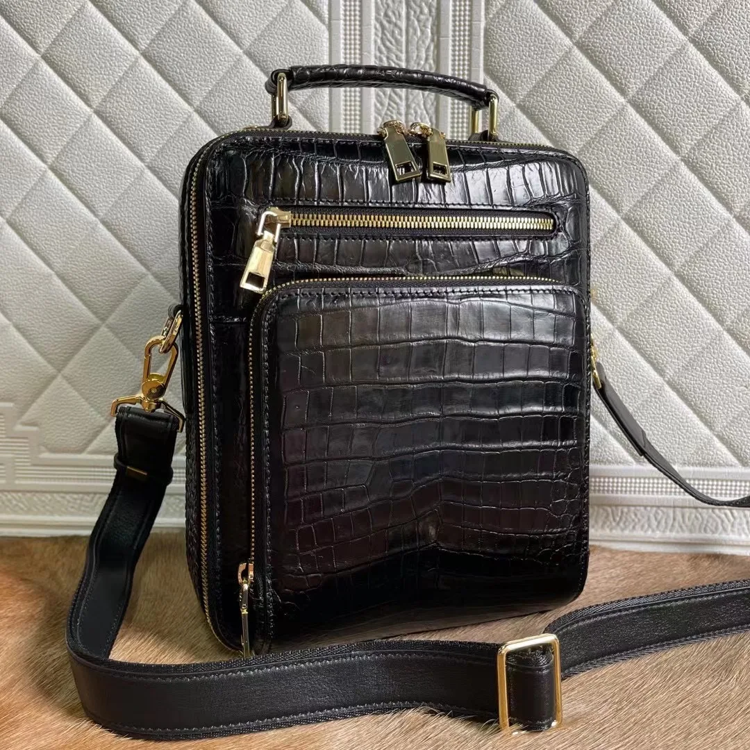 

Exotic Alligator Skin Businessmen Small Handbag Authentic Real Crocodile Leather Satchels Purse Male Single Cross Shoulder Bag