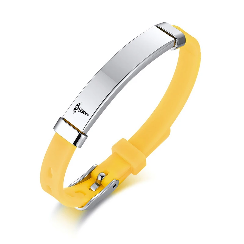 Medical 113 Yellow Персональный детский медицинский браслет с идентификационным сигналом для маленьких девочек и мальчиков, силиконовый браслет с биркой из нержавеющей стали, напоминающий об аварийной ситуации на заказ - Окраска металла: Medical 113 Yellow