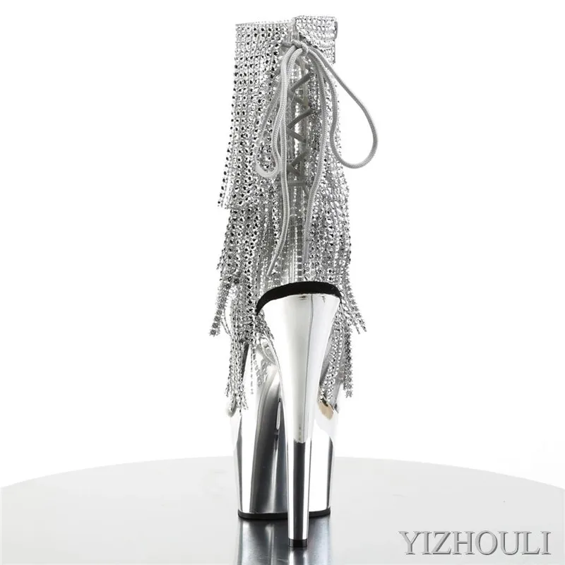 Party runway shoes, 7in beaded boots, 17cm electroplated stiletto heels, sexy molded pole dancing shoes