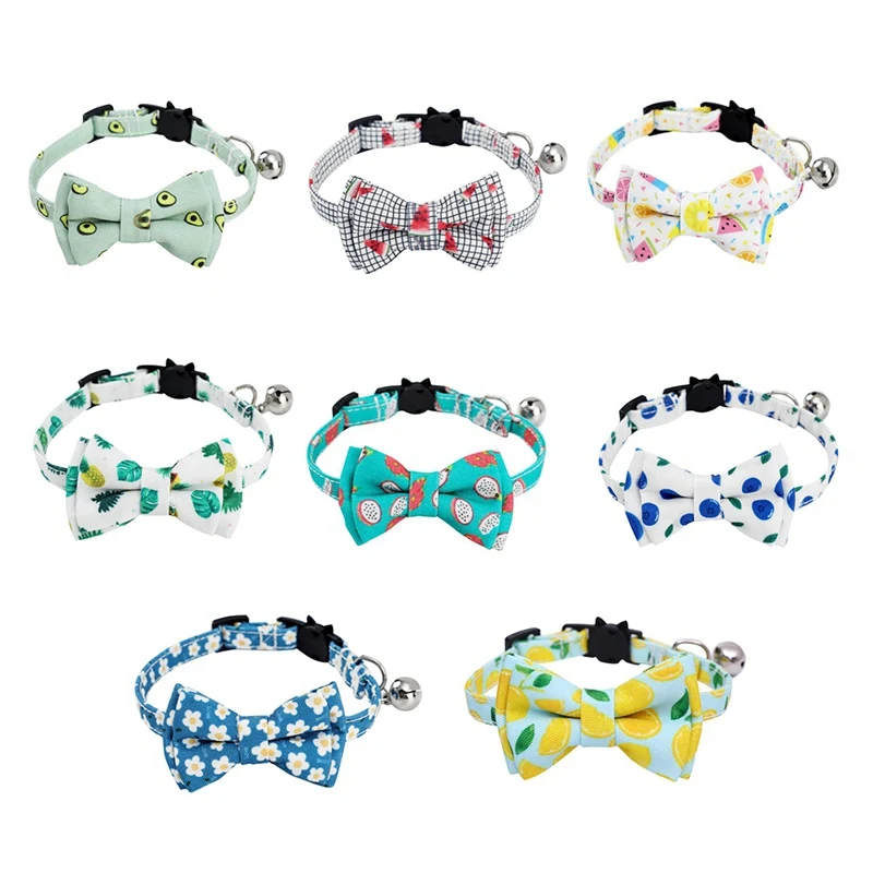 Safety Elastic Bowtie With Bell Small Dog Cat Collar Safe Soft Fruit Pattern Pet Products pet supplies | Дом и сад