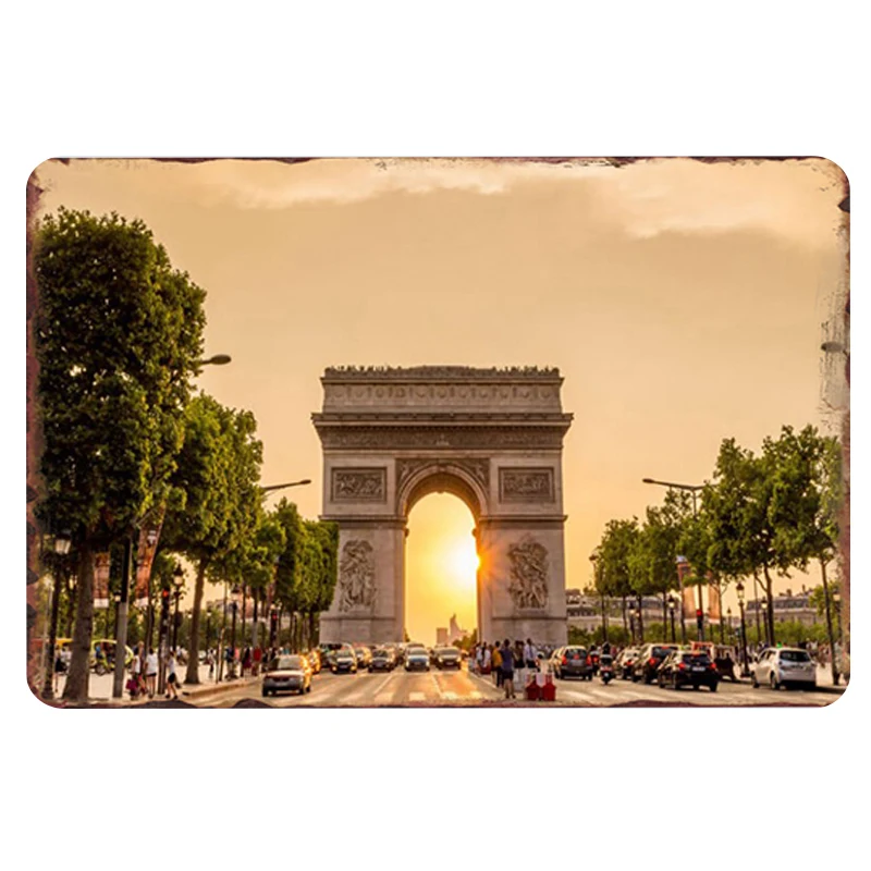 Arc de Triomphe металлическая табличка винтажный жестяной знак паба Настенный декор для бара паба клуба декоративные тарелки - Цвет: Темно-серый