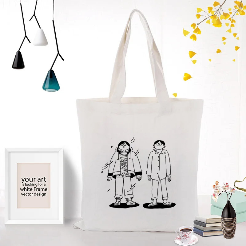 ILLUSTRATIONB010 Холлщовая сумка текст DIY Сумочка ежедневные иллюстрации печать индивидуальный логотип для печати ежедневного использования Складные Покупки многоразовые - Цвет: ILLUSTRATIONB010
