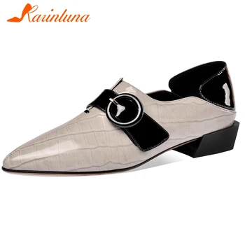 

KARINLUNA Office Low Heel Pumps Elegant Pointed Toe Genuine Leather Pumps Women New Arrival Spring Fashion Dress Shoes Woman