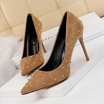 

BIGTREE Shoes High Heels Rivet Suede Women Pumps Women Shoes Sexy Women Heels Pointed Wedding Shoes Stiletto Party Ladies Shoes