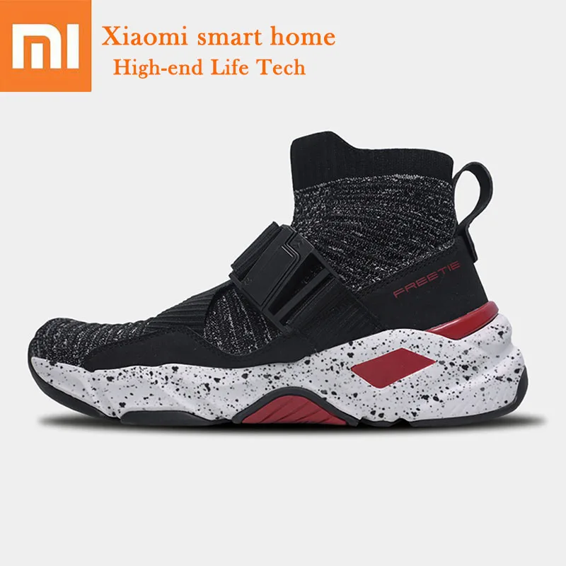 Xiaomi Freetie мужские модные кроссовки Летающая тканая обувь для бега дикая обувь старая обувь классический стиль Высокий Верх волшебный пояс и чулки - Цвет: Black 39 size