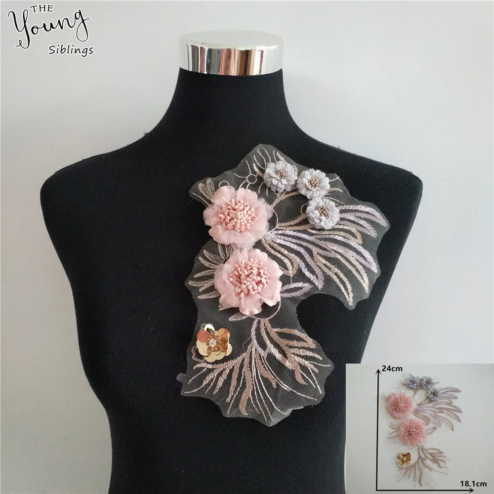 

Sequins Embroidery 3D flower Lace Neckline DIY Sewing Clothing Lace Collar DIY Bridal Wedding dress Accessories Scrapbooking