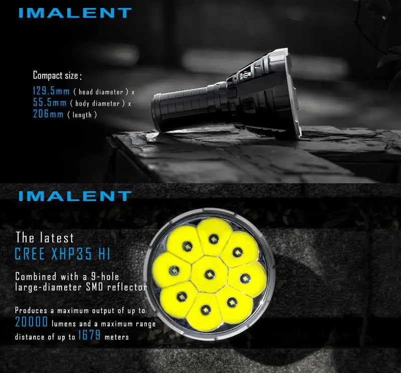Imalent R90C 9 x XHP35 HI 20000 люмен 7 режимов IPX8 водонепроницаемый долгий поиск простое управление Светодиодный фонарь 4x20700/4300 фонарь