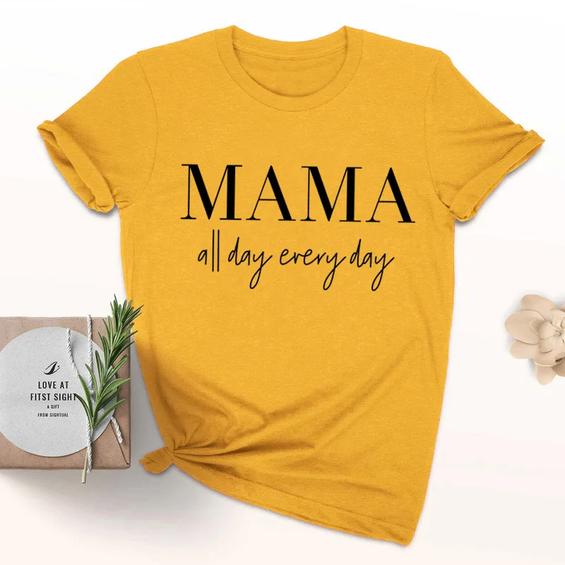 MAMA all day every/футболка Tumblr 90 s, повседневная хипстерская футболка унисекс, стильный топ с короткими рукавами, верхняя одежда с надписью Mama, модная футболка для девочек - Цвет: gold tee black text