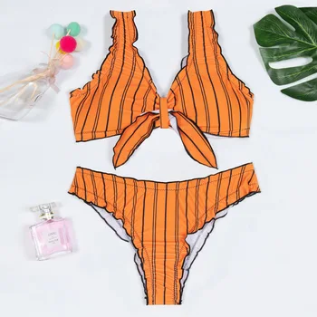 

Roseheart Summer Blue Red Sexy Bikini Set Women Swimsuit Backless Swimwear Low Waist Holiday Suit Female Beach Striped Printed