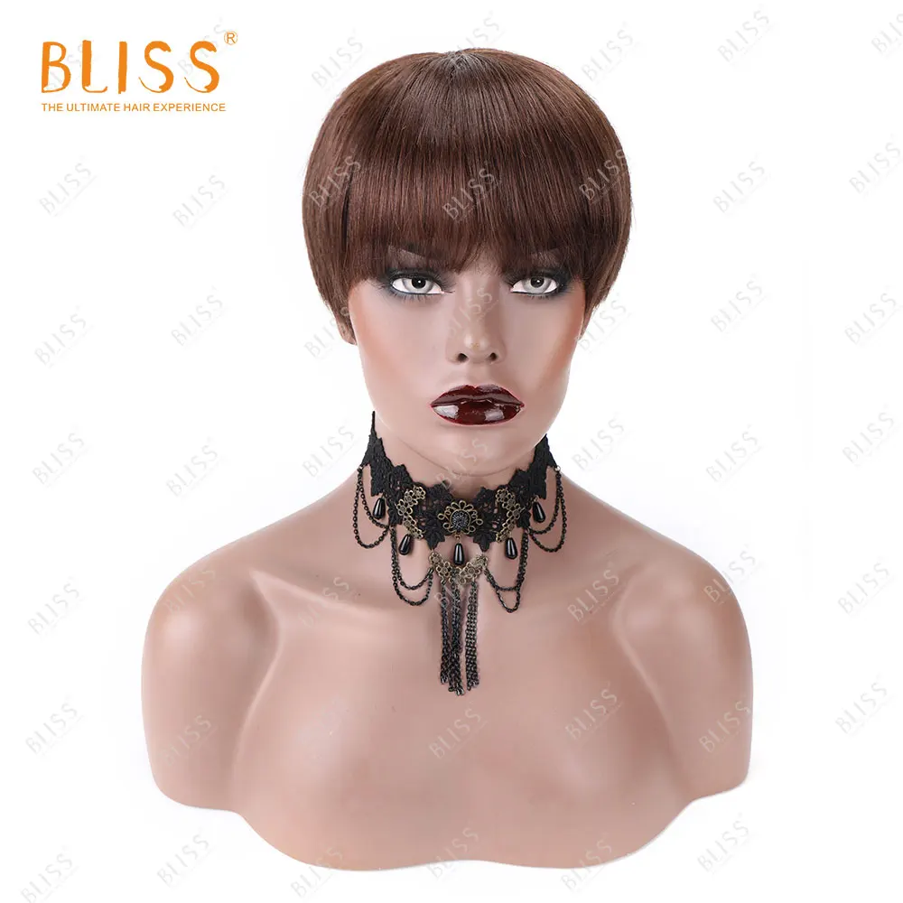 

BLISS Pixie Cut With Color Human Hair Wigs Short Straight Bob Brazilian Natural Hair With Bangs 120% Density Cheap Wigs