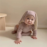 4PCS Summer Infant Newborn Baby Boys Girls Bodysuits Cute Bunny Ear Bodysuits Hat and Cocks Baby Clothes Jumpsuit Outfits 1