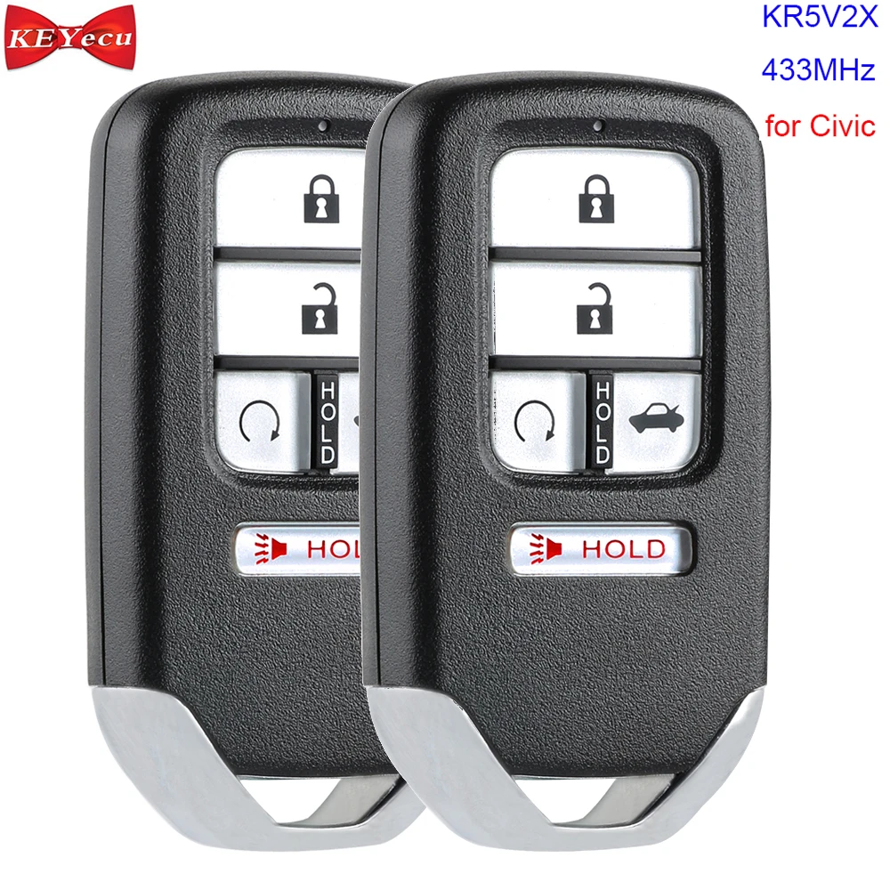 KEYECU 2 шт. для Honda Civic Замена дистанционного автомобиля брелок 433 МГц FCC ID: KR5V2X