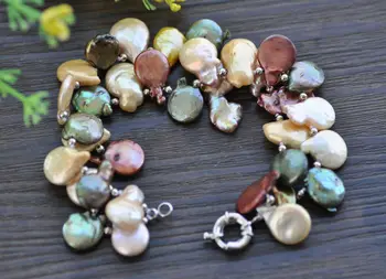 

2Row 8" 14mm Multicolor Coin Freshwater Pearl Bracelet