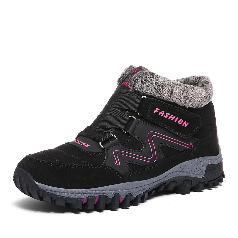 Men Boots Winter Warm Snow Boots with Fur Men Women Boots Work Shoes Men Tactical Boot Waterproof Rubber Unisex Shoes Plus Size - Цвет: Women Black