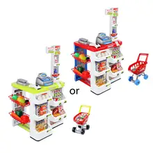 Simulation Supermarket Superstore Shopping Cart Cash Register Set Kids Pretend Role Play Educational Toy Birthday Gift R7RB