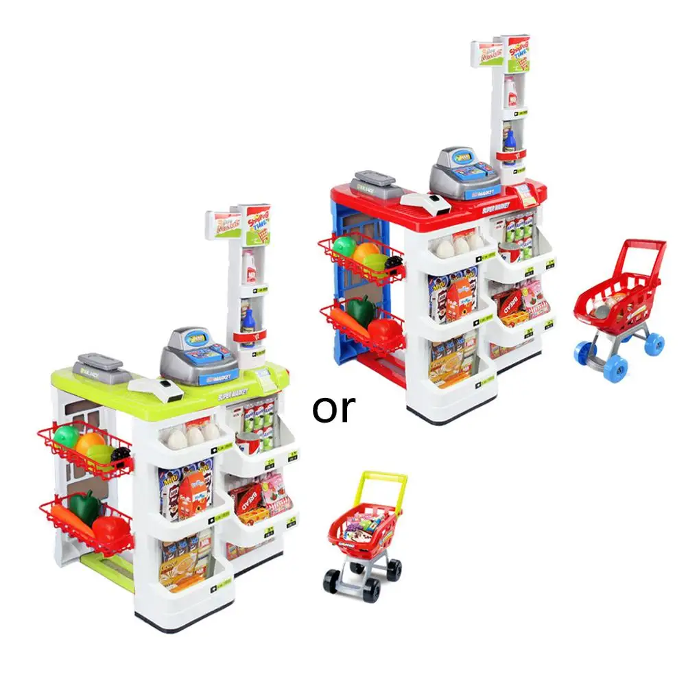 

Simulation Supermarket Superstore Shopping Cart Cash Register Set Kids Pretend Role Play Educational Toy Birthday Gift R7RB