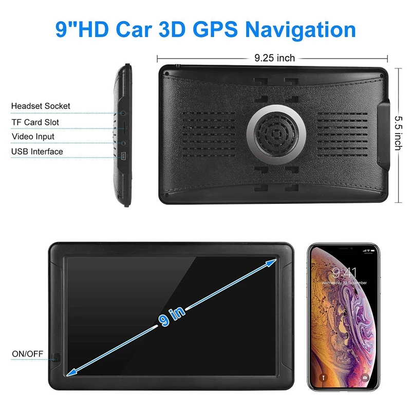 Gps-навигатор для автомобиля-9 дюймов HD Автомобильный gps-навигатор Емкостный большой сенсорный экран, реальный голос, голосовая индикация поворота напоминание Navig