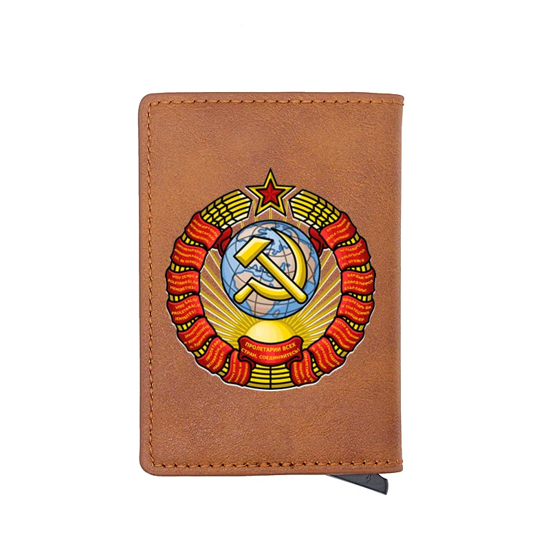 

Vintage CCCP Symbol Printing RFID Blocking Men Women Credit Card Holder Leather Bank Card Wallet Case Protection Purse