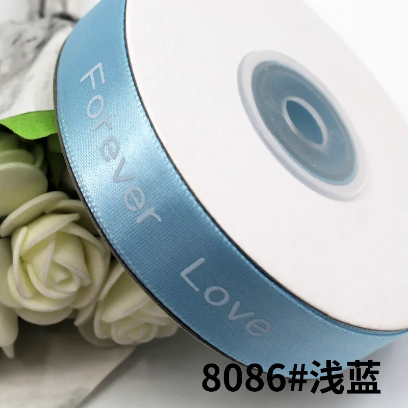light blue 25 ярдов полиэстер атласная лента 20 мм цветочная упаковка материал английский печать букет подарочная упаковка ленты AT181 - Цвет: light blue