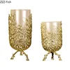 Creative glass vase Golden bracket Branches Hollow high feet Transparent hydroponic flower arrangement Metal crafts Flower vase 6