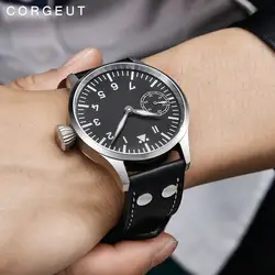 Corgeut 17 Jewels Механическая Рука обмотки часы Чайка 3600 движение 6497 Мода Кожа Спорт световой Человек Элитный бренд часы