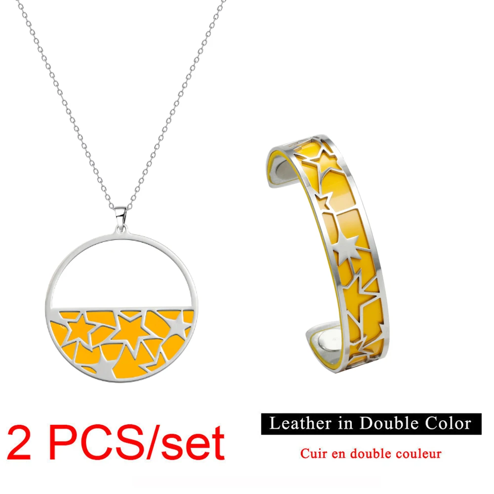 Legenstar Argent браслеты и браслеты ожерелье набор для женщин Bijoux нержавеющая сталь браслет маншет сменный кожаный - Окраска металла: 4