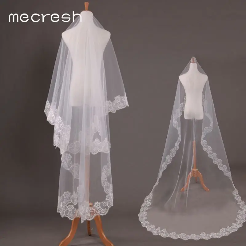 Фата Mecresh Длинная женская Однослойная фата свадебная из полиэстера с кружевной