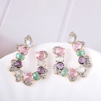 

XIUMEIYIZU Luxury Large Irregular Zircon Stone Earrings Handmade Inlay Fashion Wedding Women Earrings Party Jewelry Gold Plating