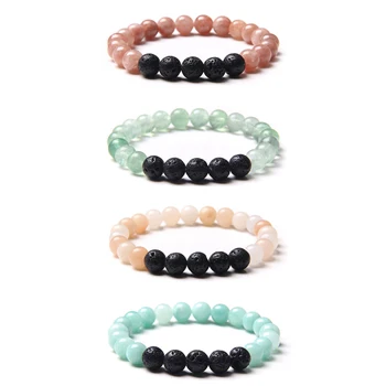 

Women Bracelets 2020 Handmade Elastic Bracelet 8 mm Green Fluorite Lava Stone Beads браслет Chakra Reiki Healing Energy Jewelry