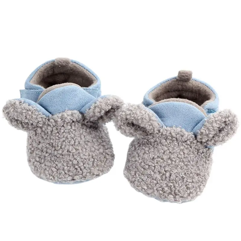 Gray Blue Тапочки с ушками животных для новорожденных; Зимние теплые плюшевые Нескользящие тапочки; N1HB - Цвет: Gray Blue