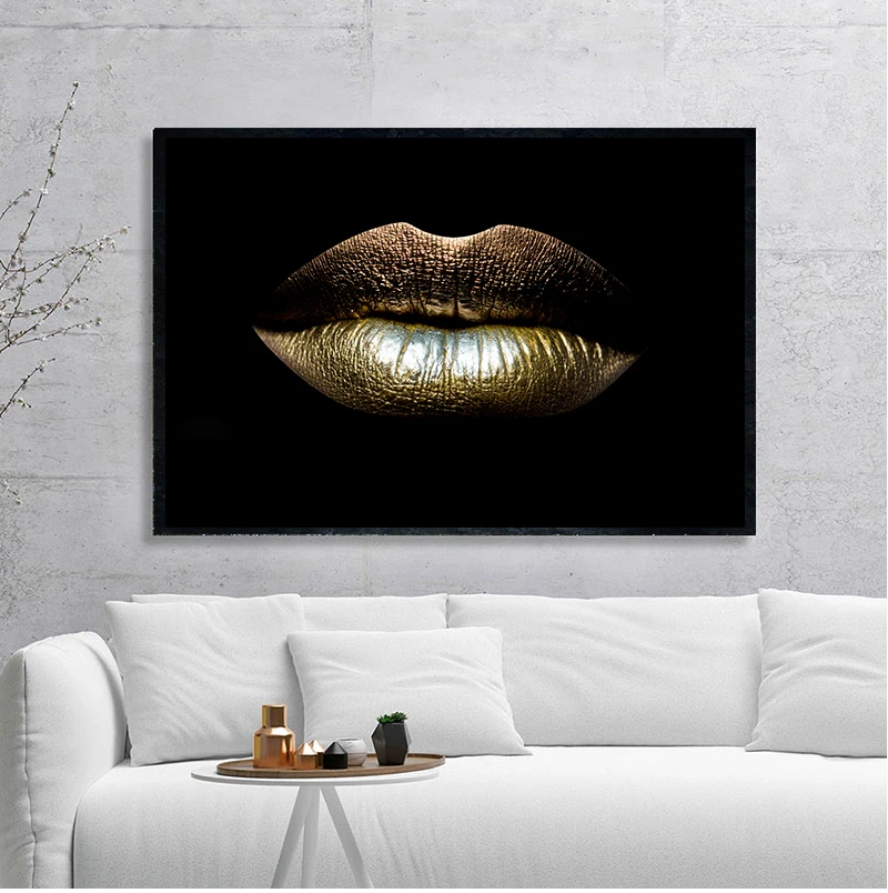 Canvas Nordic Painting Prints Gold Lips Gradient Sexy Home Decor Posters Wall Artwork Modern Bedroom Framework Modular Pictures | Дом и сад