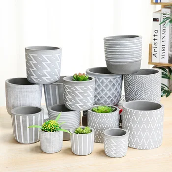 

Nordic Creative Cement Flower Pot Round Modern Minimalist Floor Basin Living Room Indoor Courtyard Green Plant Wy10172