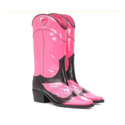 Новинка года; сезон осень-зима; короткие ботинки с вышивкой из воловьей кожи; кожаные ботинки «Челси» с рукавами; высокие ботинки - Цвет: Розовый