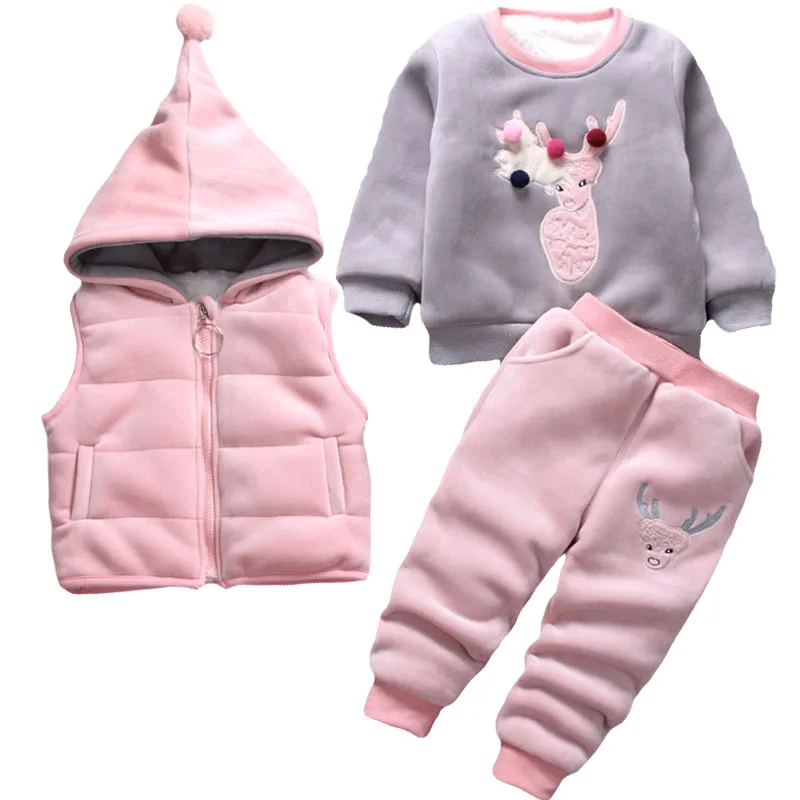 Goedkoop Kinderen Kinderen Jongens Meisjes Kleding Sets Peuter Baby Winter Wollen Vest Jassen Jas Broek Dikke Warme Tracksuts Kids Kleding Sets