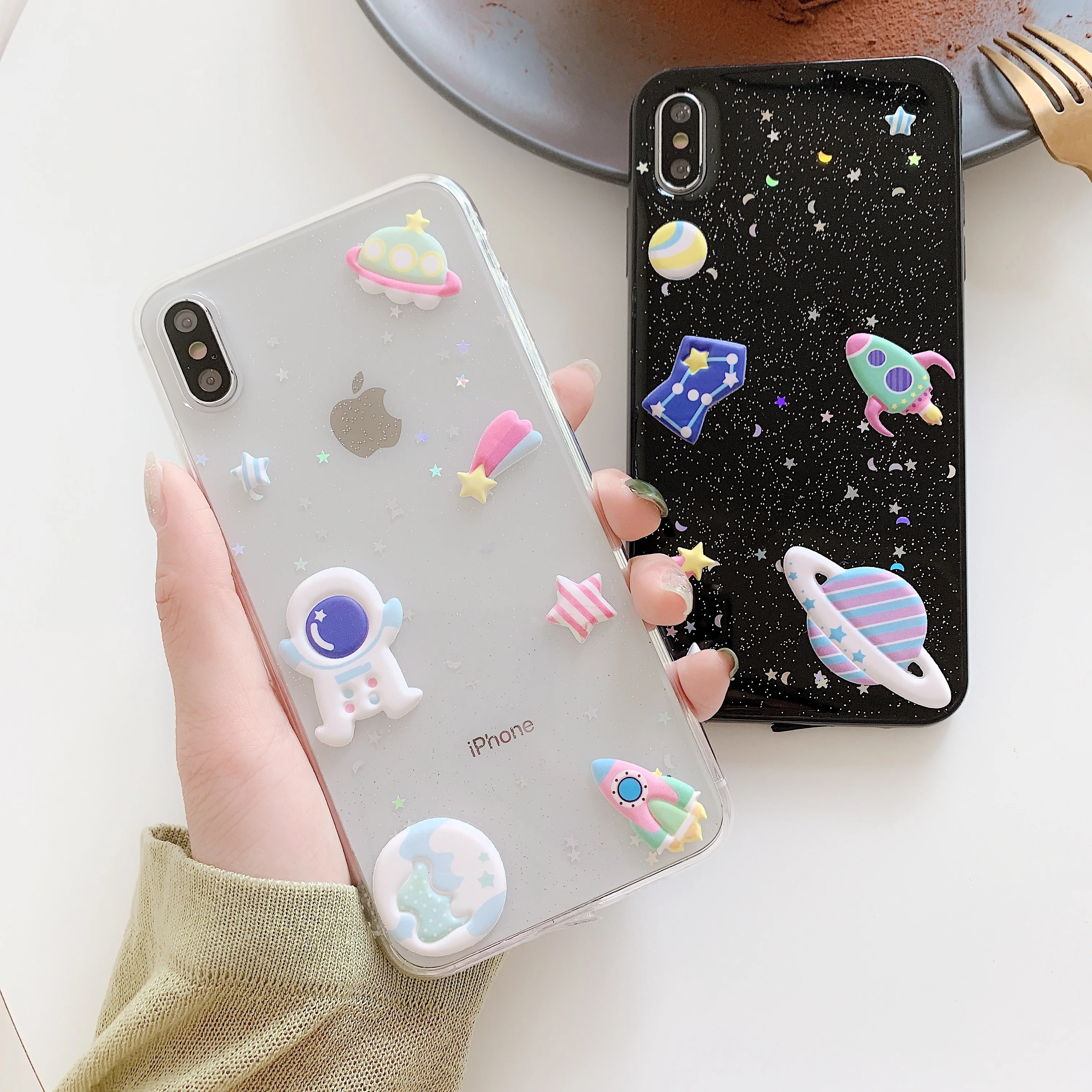 

Luxury Starry Sky Glitter Case on for iphone XS XR XS Max Moon Earth Space Planet Silicone Cover for iphone 6 6s 7 8 Plus X Case