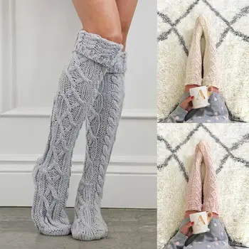 

Girls Ladies Women Knitted Thigh High OVER the KNEE Socks Long Cotton Stockings Warm Boot Knit Thigh-High gray wine red beige