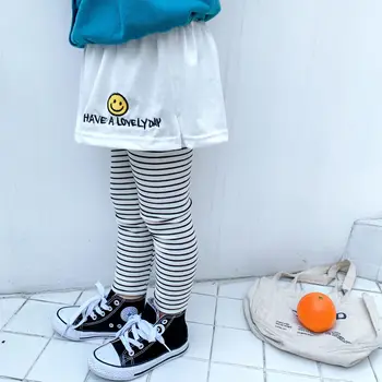 

2 3 4 5 6 Years Kids Pants Spring New Arrival Skirt Leggings Fake Two Pieces for Girl Stripe Toddler Girls Trousers Baby Pants