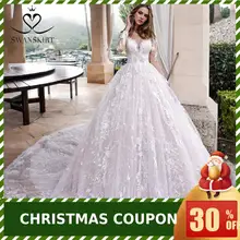 Бальное платье с длинными рукавами, свадебное платье, Swanskirt K185, лиф сердечком, Кружевная аппликация, часовня, поезд, платье для невесты принцессы, Vestido de Noiva