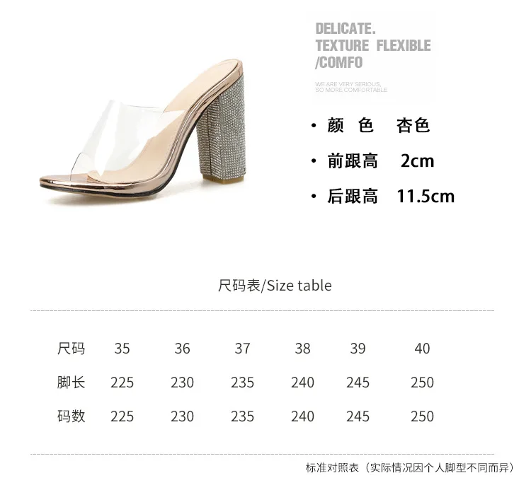 LTARTA Korean Version Of The New Rhinestone Chunky-Heel PVC Transparent High Heel Slippers 35-42 Code Sandals 516-24 JXQ