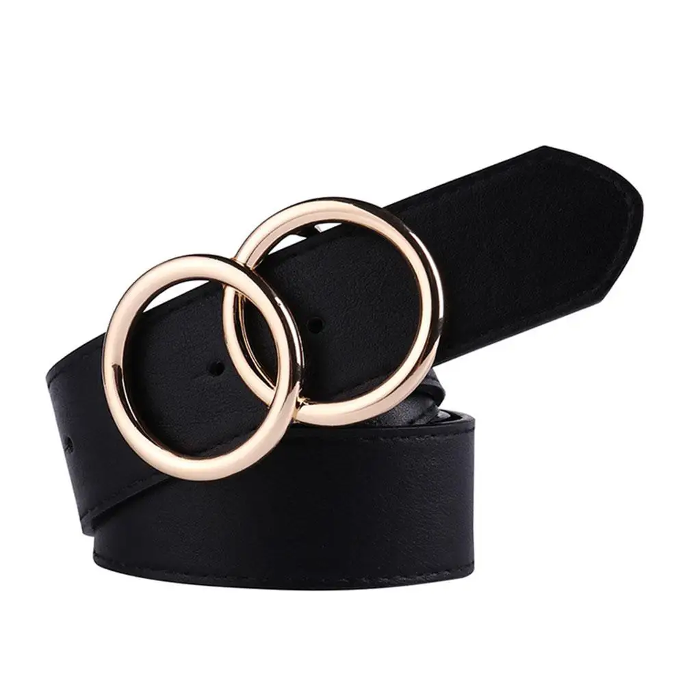 Fashion Dual Metal Rings Faux Leather Adjustable Waist Belt Dress Jeans Decor